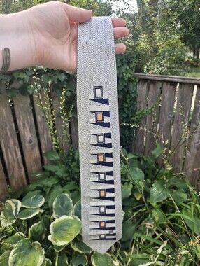 Pierre Pacha Italy Geometric Optical Illusion 100% Pure Silk Necktie Gray Blue